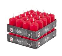 Hofer Velas Pilar - 4 x 7 cm - Juego de 40 Velas Decorativas - Color Rojo - Tiempo de Combustión 7 Horas - No Gotear, No Perfumadas - Calidad RAL