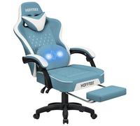 HOFFREE Silla de juego con Massgae lumbar y reposapiés de piel, color azul piedra y blanco