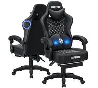 HOFFREE Silla de juegos con altavoces, silla de masaje para computadora con cojín de resorte de bolsillo para adultos, silla reclinable con Bluetooth, sillas de videojuegos con reposapiés, color negro