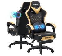 HOFFREE Silla de juegos para computadora con altavoces, sillas de juego de masaje con reposapiés, Bluetooth, respaldo alto, ergonómicas, sillas de videojuegos para adultos, silla reclinable para