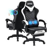 HOFFREE Silla de juegos para computadora con altavoces, sillas de juego de masaje con reposapiés, Bluetooth, respaldo alto, ergonómicas, sillas de videojuegos para adultos, silla reclinable para
