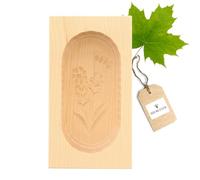 HOFMEISTER® molde de mantequilla, para 125 g de mantequilla, 14 cm, genciana, hecho a mano en Alemania, molde de mantequilla para decorar, forma de dintel cuadrado, madera de arce local