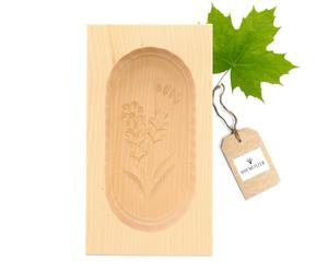HOFMEISTER® molde de mantequilla, para 125 g de mantequilla, 14 cm, genciana, hecho a mano en Alemania, molde de mantequilla para decorar, forma de dintel cuadrado, madera de arce local