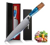 hoforife Cuchillo Chef 20 cm Damasco - Mango Ergonómico Azules y Braun