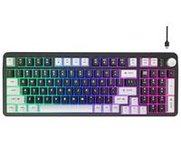 Hofotek Teclado para juegos con cable al 96%, teclado silencioso de membrana cremosa con teclado numérico y perilla de volumen, teclado USB iluminado para computadora, juegos de escritorio, oficina