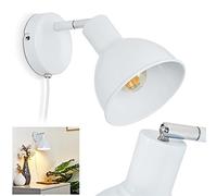 hofstein Aplique Caney, aplique de metal en cromo y blanco, 1 luz, con pantalla ajustable, 1 x E27, diseño retro con interruptor de encendido y apagado en el cable, sin bombilla(s)