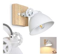 hofstein Aplique de pared Svanfolk, lámpara de pared de metal y madera en blanco/naturaleza, 1 luz, con foco orientable, 1 x casquillo E14, diseño retro/vintage, sin bombilla(s)