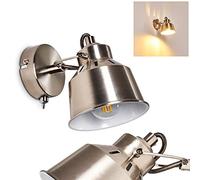 hofstein Aplique Safari, aplique regulable de metal en acero cepillado/blanco, 1 luz, 1 x casquillo E14, foco de pared en diseño retro/vintage, sin bombilla(s)