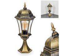 HOFSTEIN Etoe luz de camino exterior, luz de pedestal de metal/vidrio en dorado/negro/claro, luz de camino en aspecto antiguo, 58cm, lámpara de jardín, IP44, 1xE27, sin bombilla,