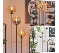 HOFSTEIN Koyoto Lámpara de pie de metal y cristal en negro/humo/ámbar/transparente, moderna lámpara de diseño vintage (pantallas de 15 cm de diámetro), interruptor de pie, 150 cm, E14, salón,