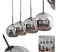 hofstein Lámpara colgante Koyoto,lámpara colgante de metal/cristal en color negro/cromo,lámpara de 4 luces en diseño vintage con pantallas de cristal (Ø 25cm),altura máx. 147cm,4xE27, sin bombilla(s)
