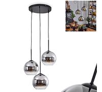 hofstein Lámpara colgante Koyoto, lámpara colgante de metal/cristal en negro/cromo/claro, diseño retro con pantallas de cristal (Ø20 cm), altura máx. 142,5 cm, 3 luces, 3 x E27, sin bombilla(s)