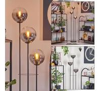 hofstein Lámpara de pie Gastor, lámpara de pie de metal y cristal en negro/ahumado/transparente, moderna lámpara de diseño retro/vintage (pantallas Ø 15 cm), interruptor de pie, 150 cm, E14, salón,