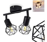 hofstein Lámpara de techo Baripada, lámpara de techo de metal en negro, 2 luces, 2 x casquillo E14, foco ajustable en diseño retro/vintage en rejilla con efecto de luz en el techo, sin bombilla(s)
