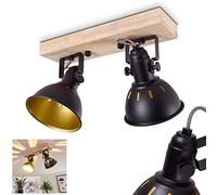 hofstein Lámpara de techo Tina, foco de techo de 2 luces de metal en negro dorado y madera, lámpara de techo retro, 2 x E14, las cabezas de las lámparas se pueden girar y bascular, sin bombilla(s)