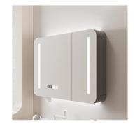 HOFUNTRE Baño Colgante con 2 Puertas Función，Armario De Pared Espejo，Panel Madera Maciza, Diseño Antivaho, Almacenamiento Dividido, Espejo Alta Definición(70 * 70cm/27.5 * 27.5in)