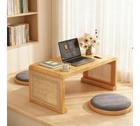 HOFUNTRE Mesa Plegable de bambú,sin Necesidad de Montaje,Bordes Redondeados Suaves,Mesa Plegable de Estilo japonés Laterales de ratán Transpirable,Ideal para hogar y Oficina(Natural Wood,100x50x30cm)