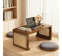 HOFUNTRE Mesa Plegable de bambú,sin Necesidad de Montaje,Bordes Redondeados Suaves,Mesa Plegable de Estilo japonés Laterales de ratán Transpirable,Ideal para hogar y Oficina(Walnut,100x50x30cm)