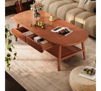 HOFUNTRE Tavolino con gambe robuste, angoli arrotondati, giunzione a tenone e mortasa, Legno di caucciù importato, Doppio spazio contenitore, soggiorno, Camera, ufficio(Cherry Wood,120x60x45cm)