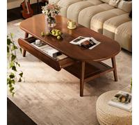 HOFUNTRE Tavolino con gambe robuste, angoli arrotondati, giunzione a tenone e mortasa, Legno di caucciù importato, Doppio spazio contenitore, soggiorno, Camera, ufficio(Walnut Wood,100x55x45cm)