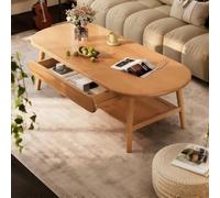 HOFUNTRE Tavolino con gambe robuste, angoli arrotondati, giunzione a tenone e mortasa, Legno di caucciù importato, Doppio spazio contenitore, soggiorno, Camera, ufficio(Rubberwood,100x55x45cm)