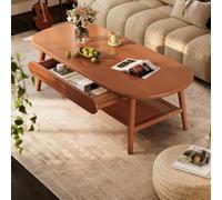 HOFUNTRE Tavolino con gambe robuste, angoli arrotondati, giunzione a tenone e mortasa, Legno di caucciù importato, Doppio spazio contenitore, soggiorno, Camera, ufficio(Cherry Wood,100x55x45cm)