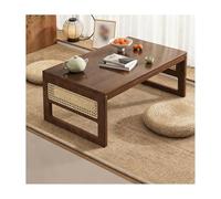 HOFUNTRE Tavolo pieghevole in Legno di Gomma,Tessuto in Rattan selezionato, Altezza Comoda,Mesa Baja de Estilo japonés facile da riporre, ideale per casa e ufficio(Walnut Color,60x40x32cm)