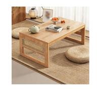 HOFUNTRE Tavolo pieghevole in Legno di Gomma,Tessuto in Rattan selezionato, Altezza Comoda,Mesa Baja de Estilo japonés facile da riporre, ideale per casa e ufficio(Natural Wood,60x40x32cm)
