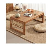 HOFUNTRE Tavolo pieghevole in Legno di Gomma,Tessuto in Rattan selezionato, Altezza Comoda,Mesa Baja de Estilo japonés facile da riporre, ideale per casa e ufficio(Cherry Wood,80x40x32cm)