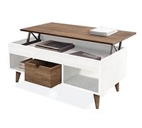 HOGAR24 ES Hogar 24 Atelier Mesa Centro Elevable Madera Maciza Natural, Combinado Color Blanco y Madera, 100 cm x 50 cm x 47 cm