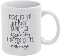 Hogar del grupo más alegre de imbéciles de este lado del manicomio Tazas de café Taza de café novedosa Taza de té de cerámica impresa de doble cara para mamá Papá Amigo Esposa Esposo Regalo 11 oz