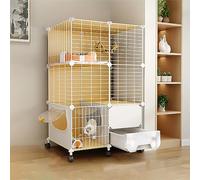 Hogar para mascotas, Jaula for gatos con caja de arena, parque infantil for gatos de bricolaje for interiores, jaula semicerrada for gatitos, casa for gatos con rueda, jaula de alambre de metal desmon