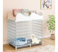 Hogar para Mascotas， Jaula for Perros con Barra de Almacenamiento, Jaula con Bandeja, Valla de Bricolaje extraíble, Dos Colores for Elegir, Adecuada for Gatitos y Cachorros(Blue 61x75x39cm)