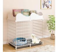 Hogar para Mascotas， Jaula for Perros con Barra de Almacenamiento, Jaula con Bandeja, Valla de Bricolaje extraíble, Dos Colores for Elegir, Adecuada for Gatitos y Cachorros(White 61x75x39cm)