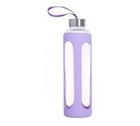 Hogar y Mas Botella de Agua Cristal con Funda de Silicona Antideslizante y Tapa 600 ML, Botella Agua Deporte/Viaje 7,2x7,2x25 cm - Morado Claro