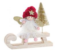 Hogar y Mas Figura Hada Trineo Navidad MDF POLIÉSTER Decorativa 14X5X14CM