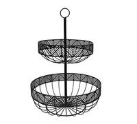 Hogar y Mas Frutero 2 Pisos Metal en Color Negro, Cestas Almacenamiento Alimentos 30x42 cm