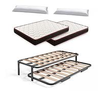HOGAR24 Cama Nido con Patas + 2 Colchones Viscoelásticos Reversible Memory Fresh 3D + 2 Almohadas de Fibra, 105x190 cm