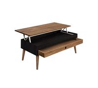 HOGAR24 ES - Alice -Mesa Centro Elevable Madera Maciza con Cajón Deslizante, Acabado Color Negro y Encerado. Medidas: 100x50x47 cm