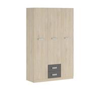 HOGAR24 ES Armario 3 Puertas 2 Cajones, Armario Juvenil, Color Puccini-Grafito, Medidas: 130 cm (Ancho) x 207,6 cm (Alto) x 50 cm (Fondo).