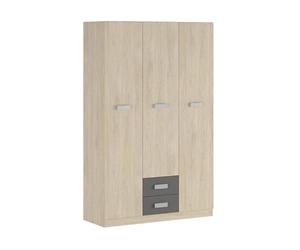 HOGAR24 ES Armario 3 Puertas 2 Cajones, Armario Juvenil, Color Puccini-Grafito, Medidas: 130 cm (Ancho) x 207,6 cm (Alto) x 50 cm (Fondo).