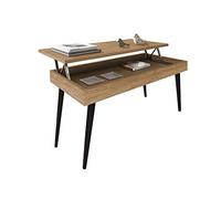 HOGAR24 ES - AVA - Mesa Centro Elevable Madera Maciza, Acabado Color Encerado y Negro. Medidas: 100x50x47 cm