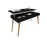 HOGAR24 ES - AVA - Mesa Centro Elevable Madera Maciza, Acabado Color Negro y Encerado. Medidas: 100x50x47 cm