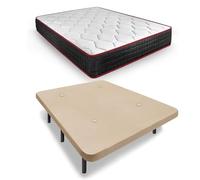 HOGAR24 ES | Base Tapizada en Tejido 3D Color Beige + Colchón Viscoelástico Memory Premier | Incluye Juego de Patas de 32 cm | Medidas: 135x190 cm
