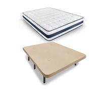 HOGAR24 ES | Base Tapizada en Tejido 3D Color Beige + Colchón Viscoelástico MultiCare Class | Incluye Juego de Patas de 25 cm | Medidas: 120x190 cm