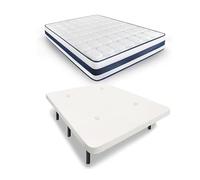 HOGAR24 ES | Base Tapizada en Tejido 3D Color Blanco + Colchón Viscoelástico MultiCare Class | Incluye Juego de Patas de 32 cm | Medidas: 135x190 cm