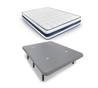 HOGAR24 ES | Base Tapizada en Tejido 3D Color Gris + Colchón Viscoelástico MultiCare Class | Incluye Juego de Patas de 25 cm | Medidas: 150x190 cm