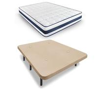 HOGAR24 ES | Cama Completa | Base Tapizada + Colchón MultiCare Class | Válvulas de Transpiración | Color Beige | Juego de Patas 26 cm | Colchón con Adaptabilidad Progresiva | 150x180 cm
