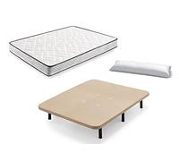 HOGAR24 ES Cama Completa - Colchón Flexitex + Base Tapizada 3D + 6 Patas de 32cm + Almohada de Fibra, 135x180 cm