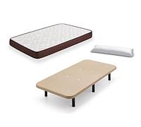 HOGAR24 ES Cama Completa - Colchón Viscobrown Reversible + Base Tapizada 3D + 6 Patas de 26cm + Almohada de Fibra, 80x190 cm
